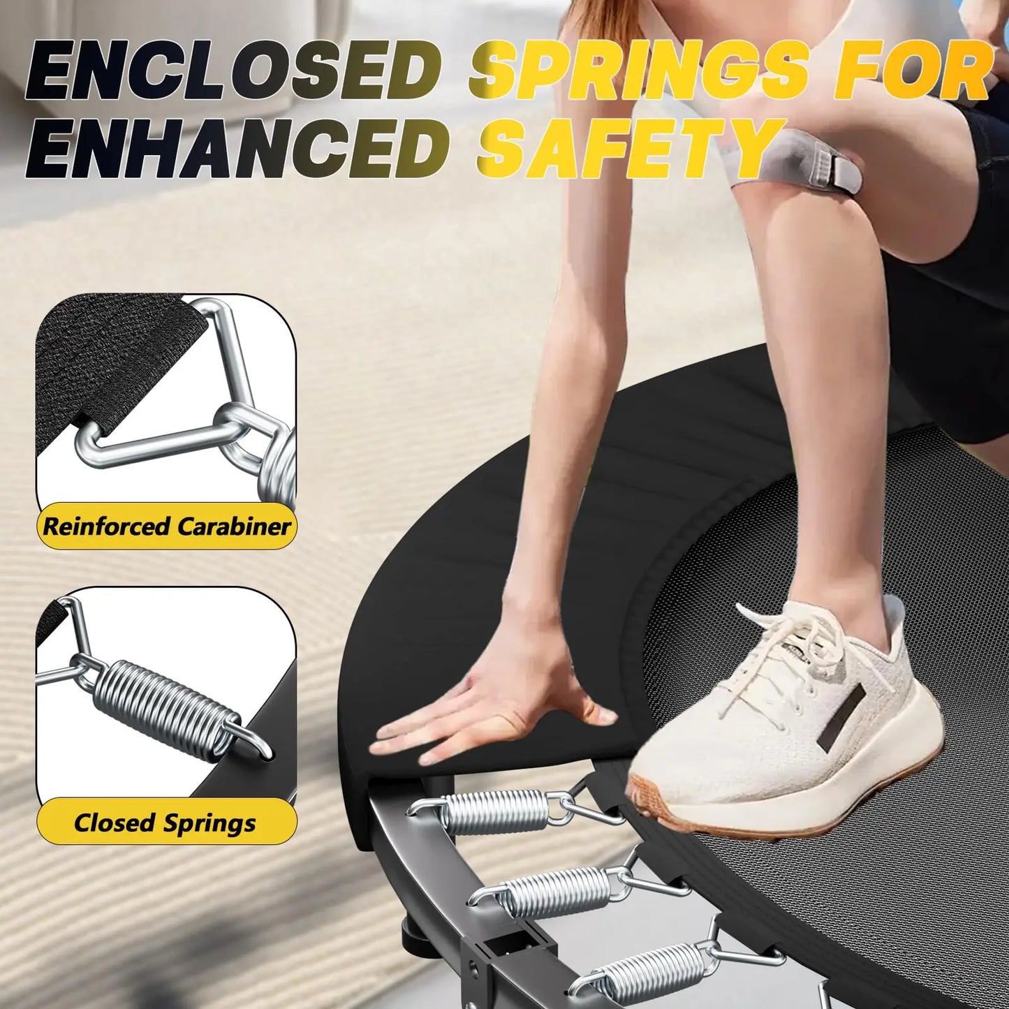 Adult Foldable Rebounder Trampoline With Adjustable Handle For Fitness Cardio