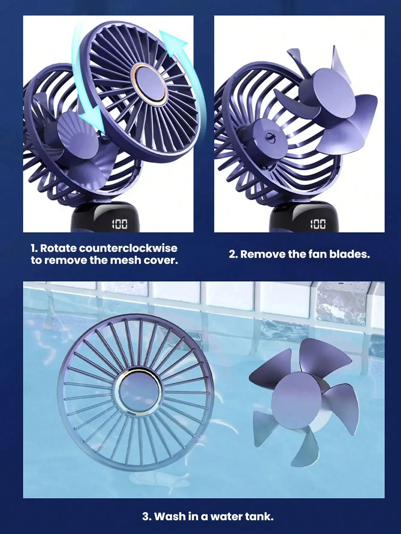 Handheld USB Rechargeable Mini Electric Fan Digital Display Neck Hanging
