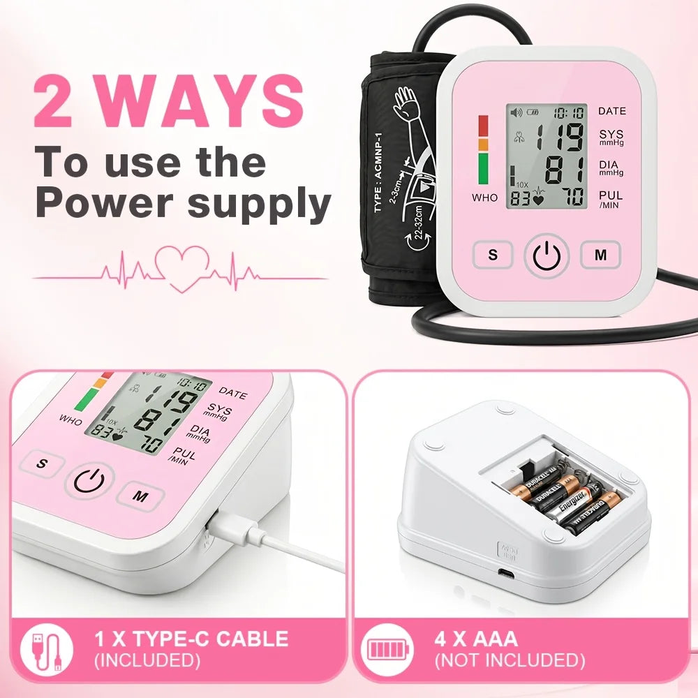 Automatic Upper Arm Blood Pressure Monitor Heart Rate LCD Display