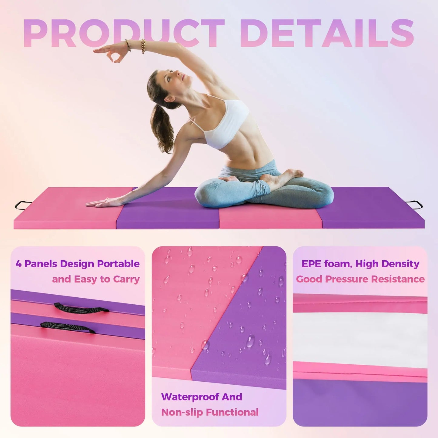 HiMISS Foldable Gymnastics Exercise Mat With Thick High Density Foam