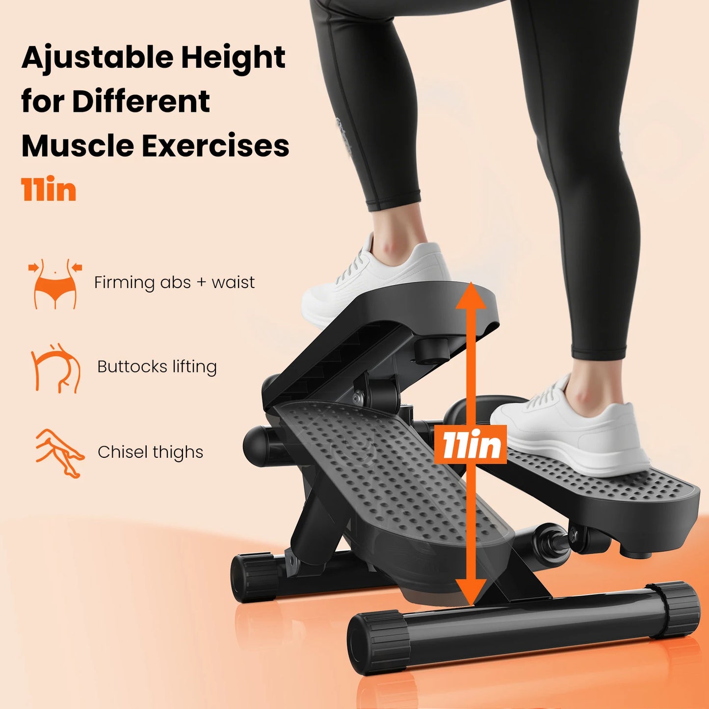 JHK Hydraulic Mini Stepper With Resistance Bands And LCD Monitor