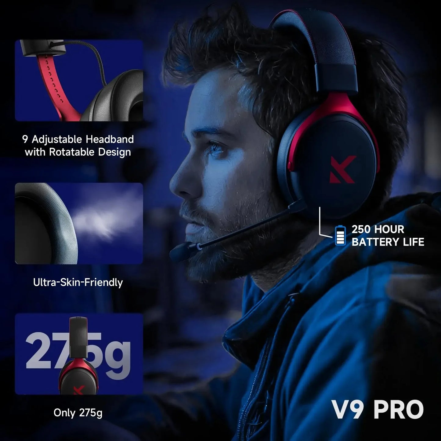 MCHOSE V9 Pro Wireless Gaming Headset Surround Sound Noise Canceling