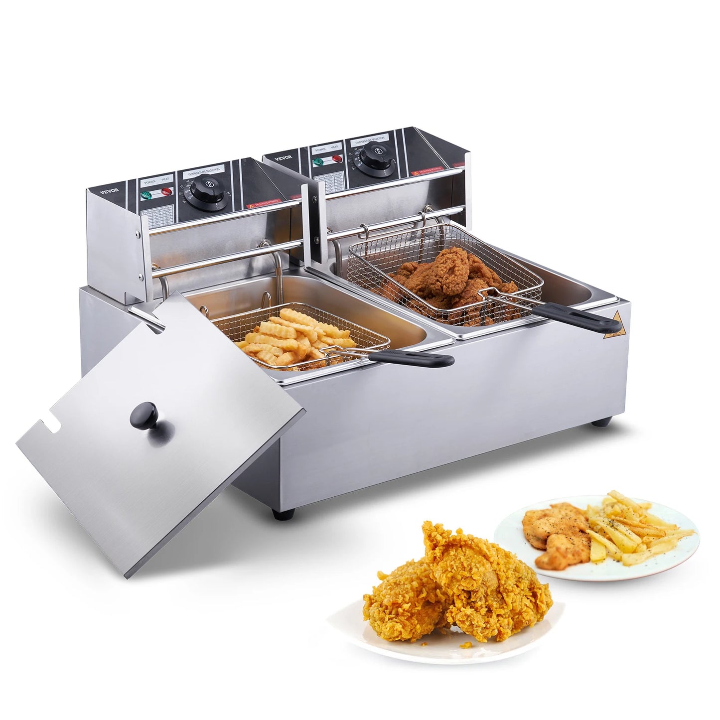 SucceBuy Commercial Electric Deep Fryer Dual Removable Tank Countertop Appliance