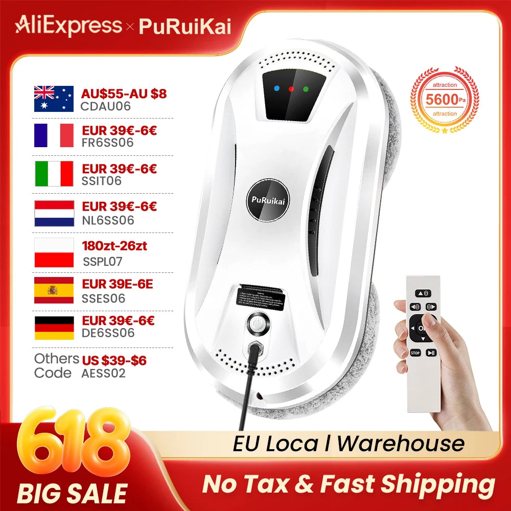 PuRuikai Ultra Thin Window Cleaning Robot Vacuum With Remote Control