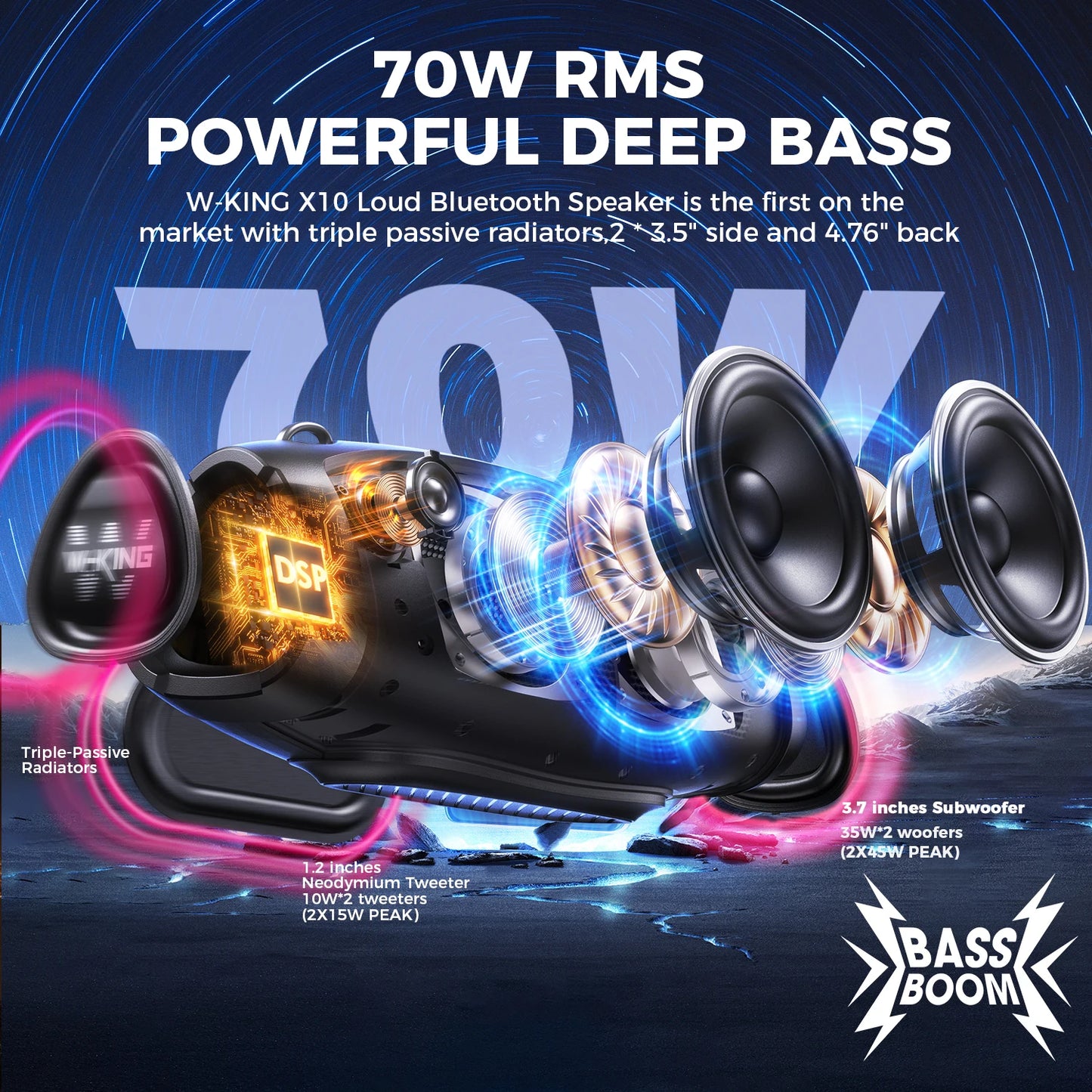 W-King X10 120W Bluetooth Portable Speaker Waterproof Deep Bass Outdoor