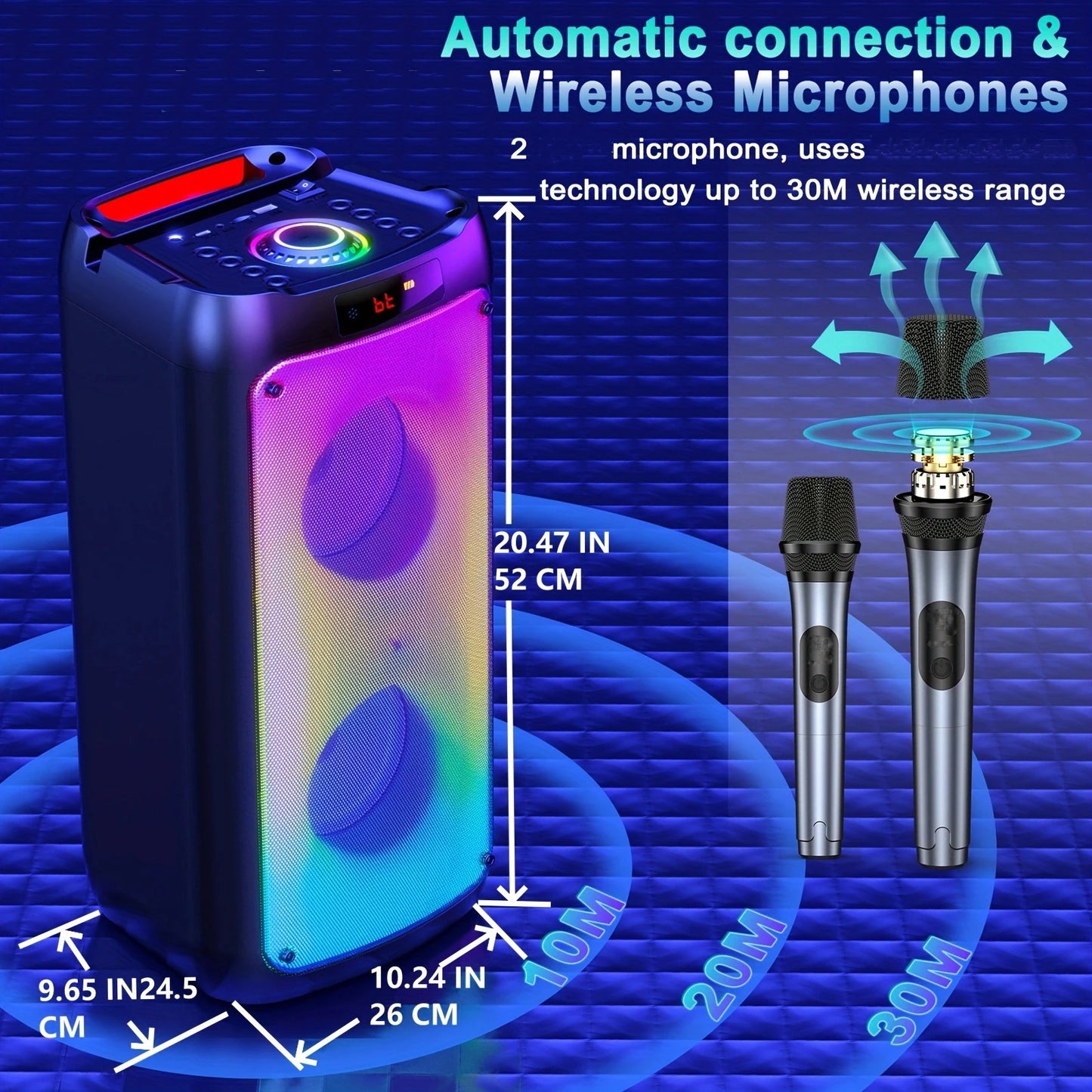 FanFun Bluetooth Karaoke Speaker System With LED Lights Remote Control