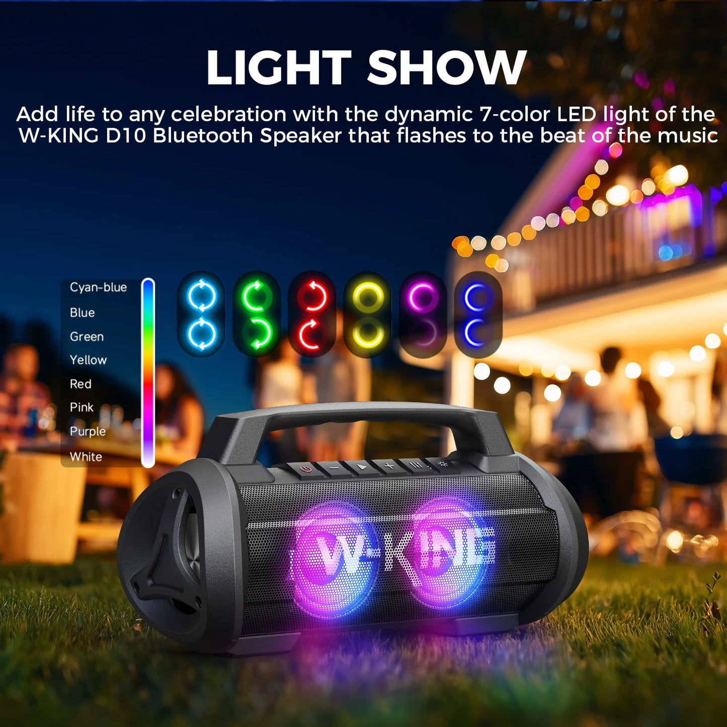 W-King 70W Portable Bluetooth Speaker IPX6 Waterproof Subwoofer Bass Boost
