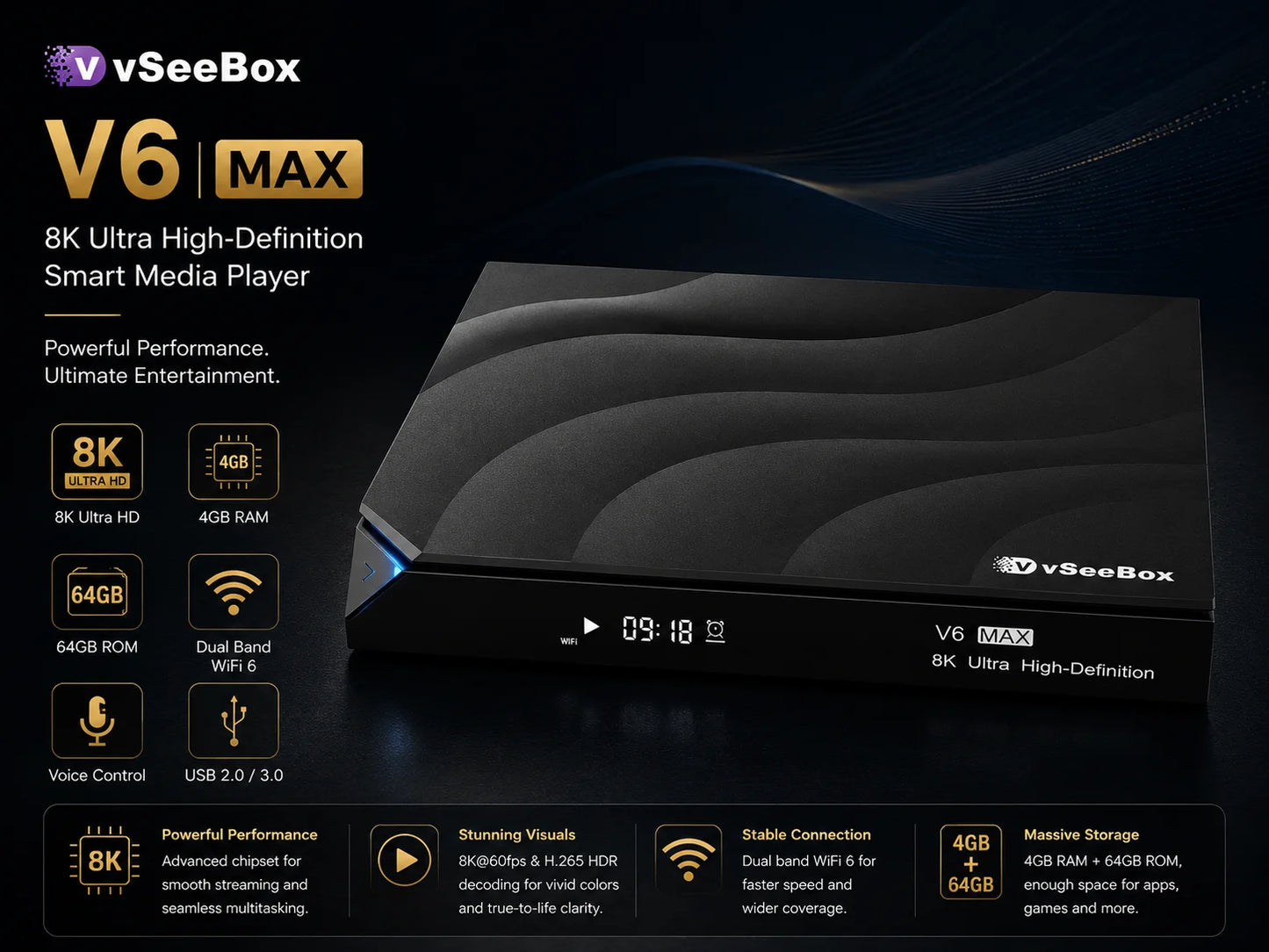 Vseebox V6 Max Android TV 6K Ultra HD Multimedia Player