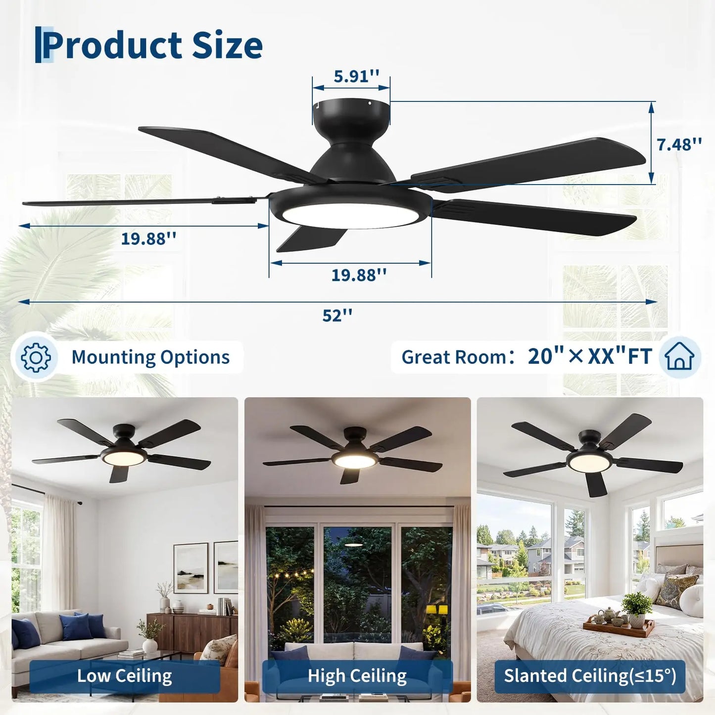 Adoolla Smart Ceiling Fan Lights Alexa WiFi Compatible Quiet Motor