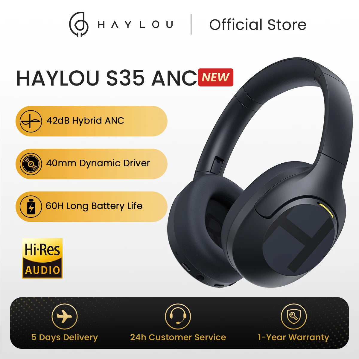 Haylou S35 ANC Wireless Bluetooth Over Ear Headphones 60H Playtime