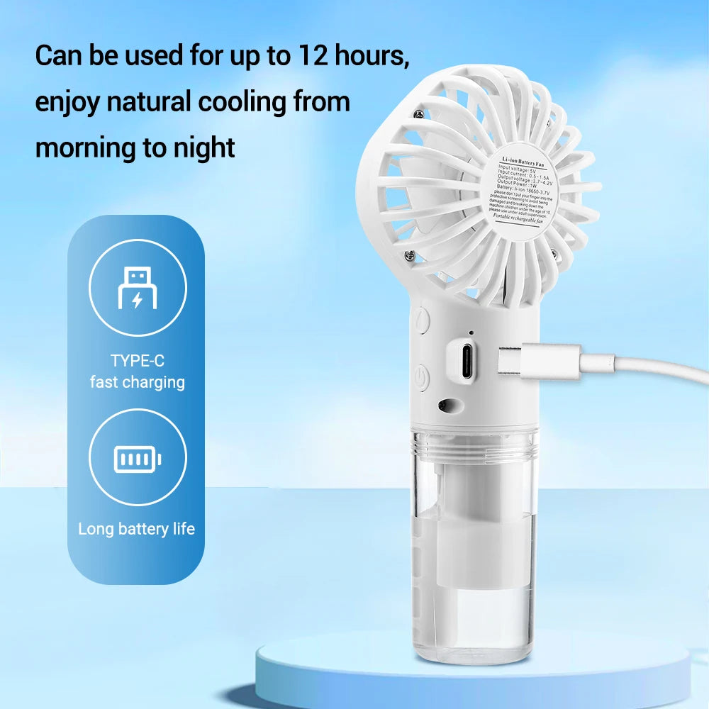 Portable Water Mist Humidifier Fan USB Mini 4 Speeds
