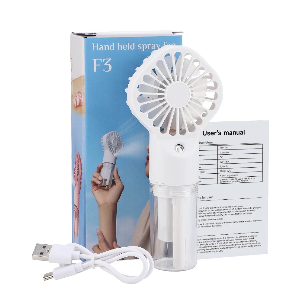 Portable Water Mist Humidifier Fan USB Mini 4 Speeds