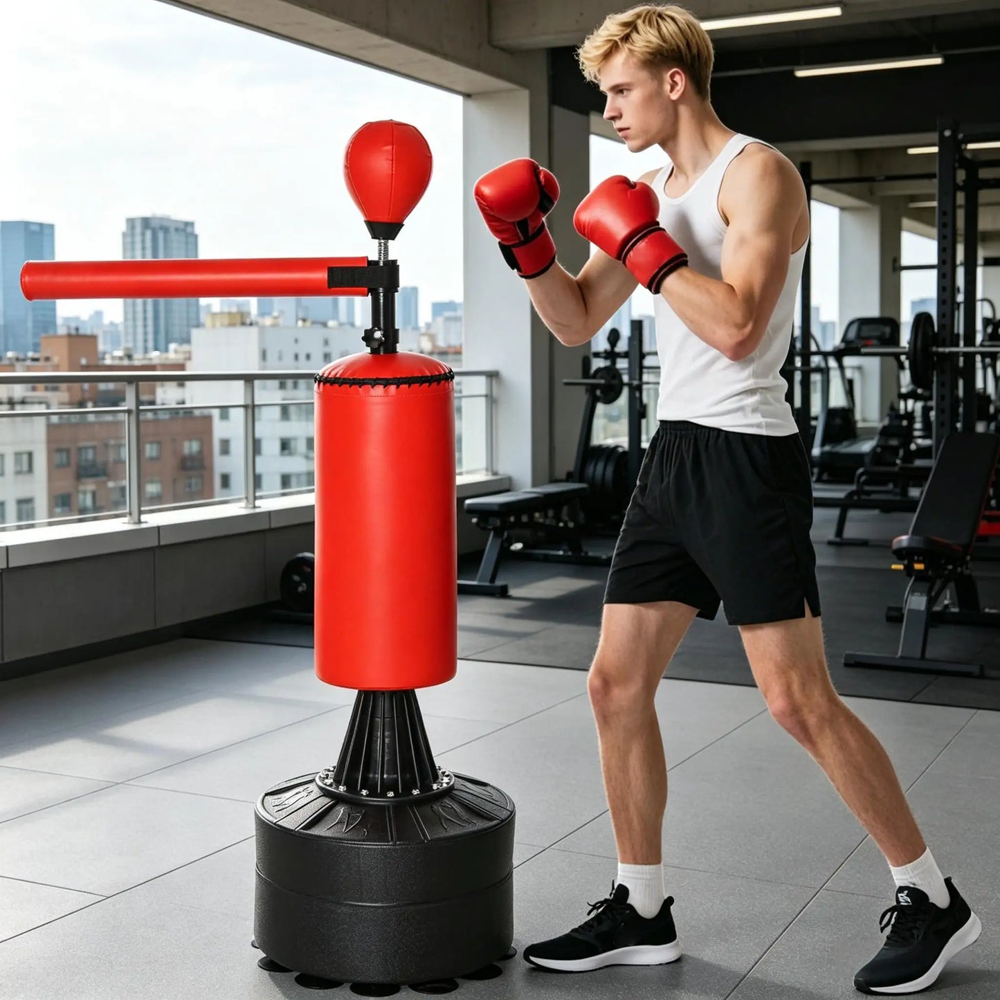 Freestanding Rotating Punching Bag With Speed Ball And Gloves