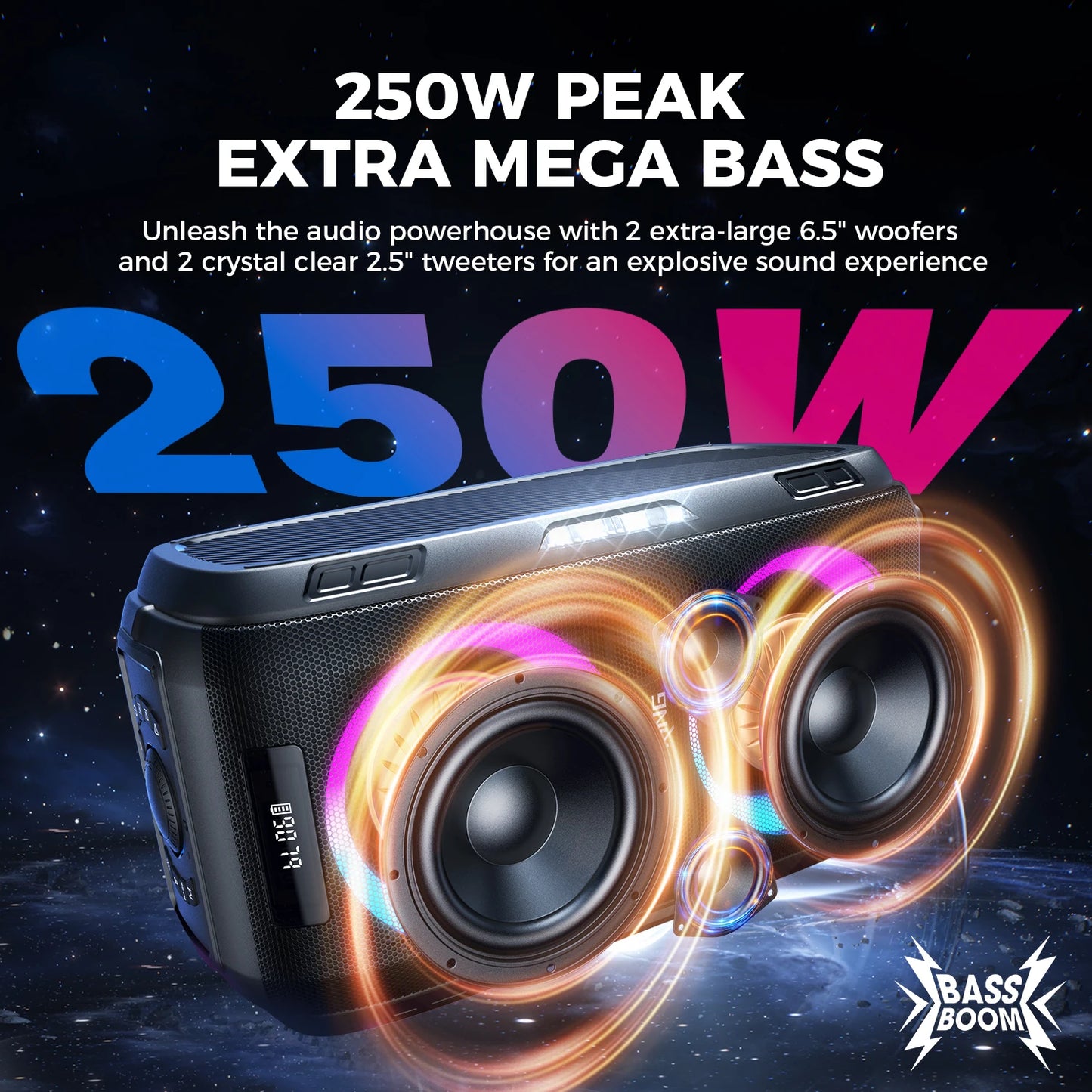 W King 250W Peak Portable Bluetooth Speaker With Bass