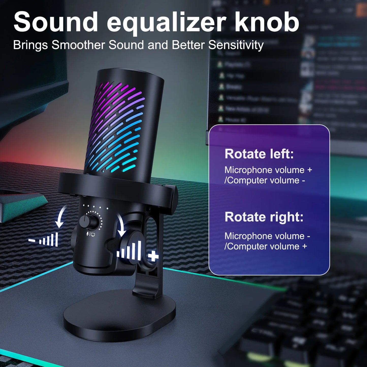 Tenlamp USB Gaming Microphone With Gain Control And Noise Cancelling