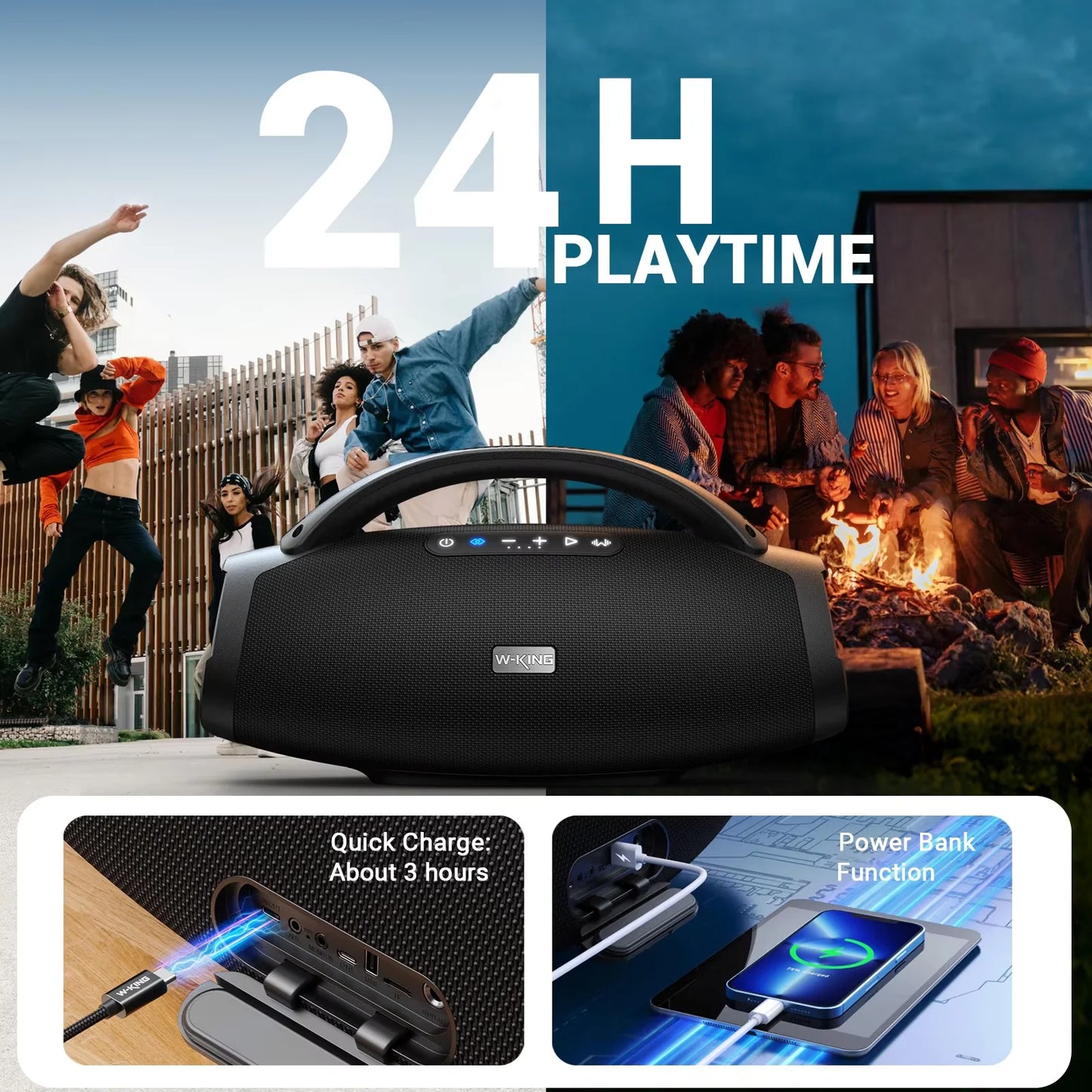 W-KING 180W RMS Portable Bluetooth Speaker Massive Bass Outdoor Waterproof