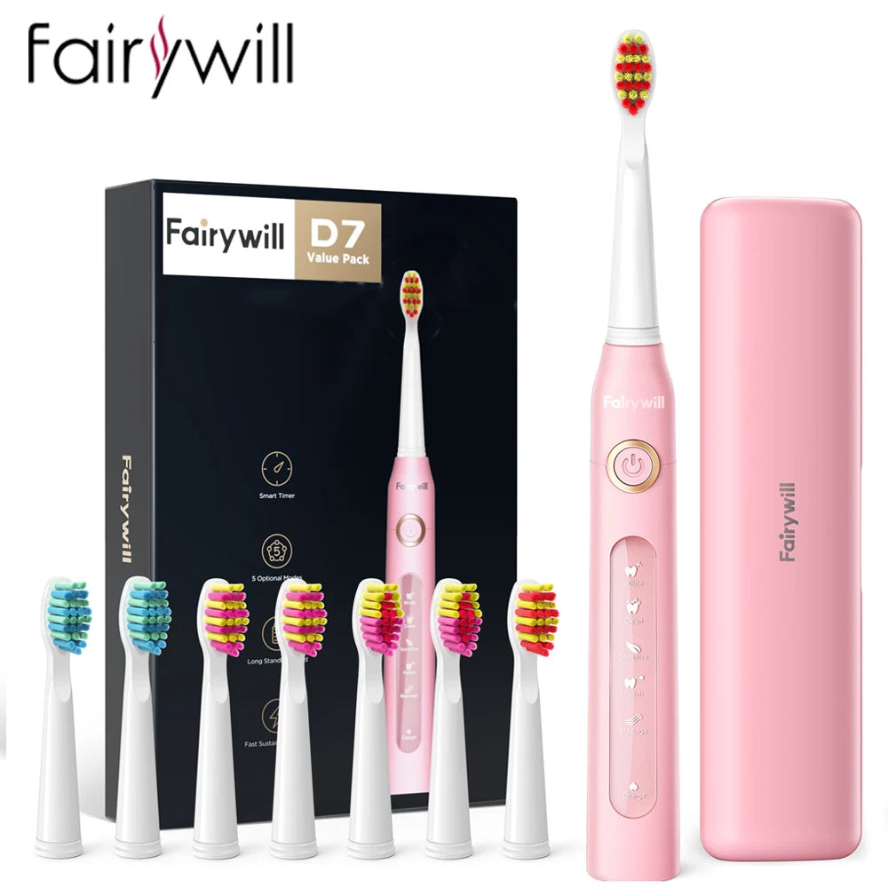 Fairywill Electric Sonic Toothbrush Rechargeable Waterproof Replacement Heads