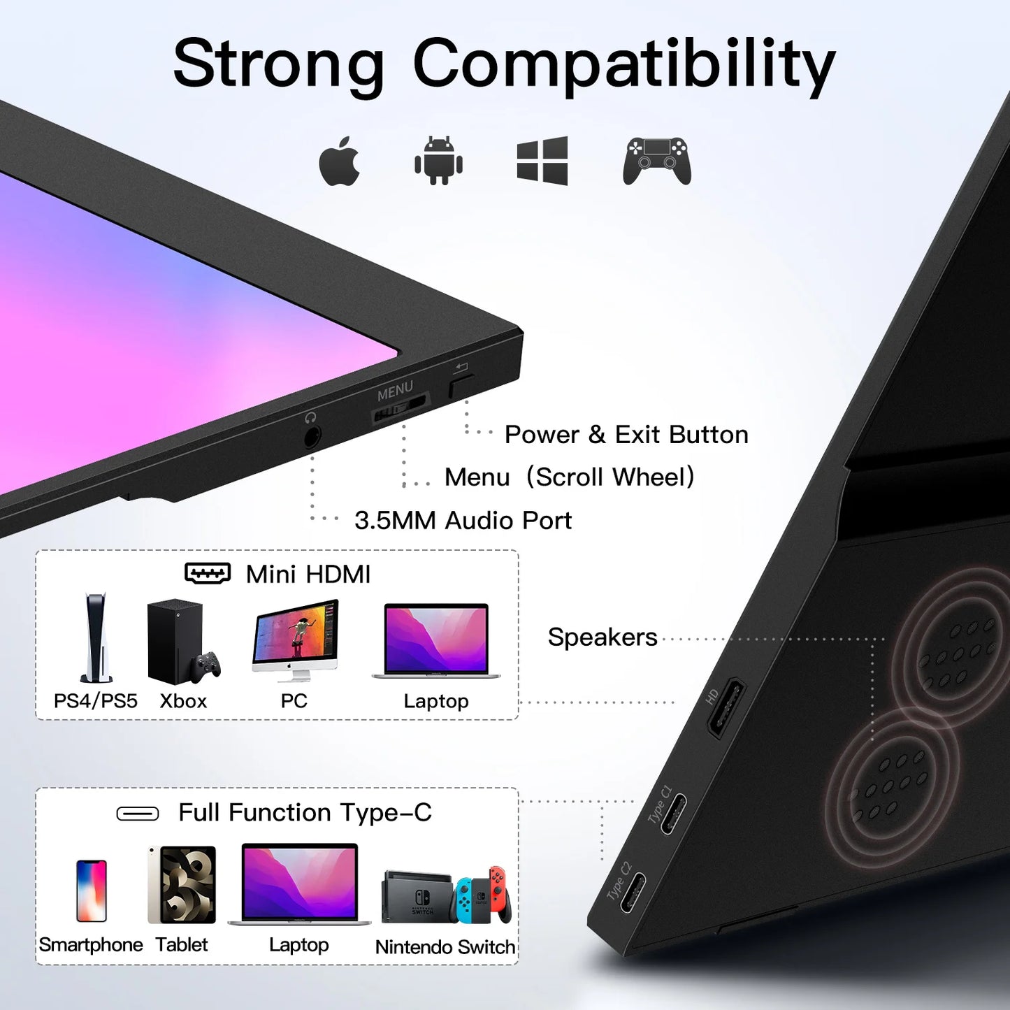 WUAWE Portable Monitor 1080P USB C HDMI External Second Screen