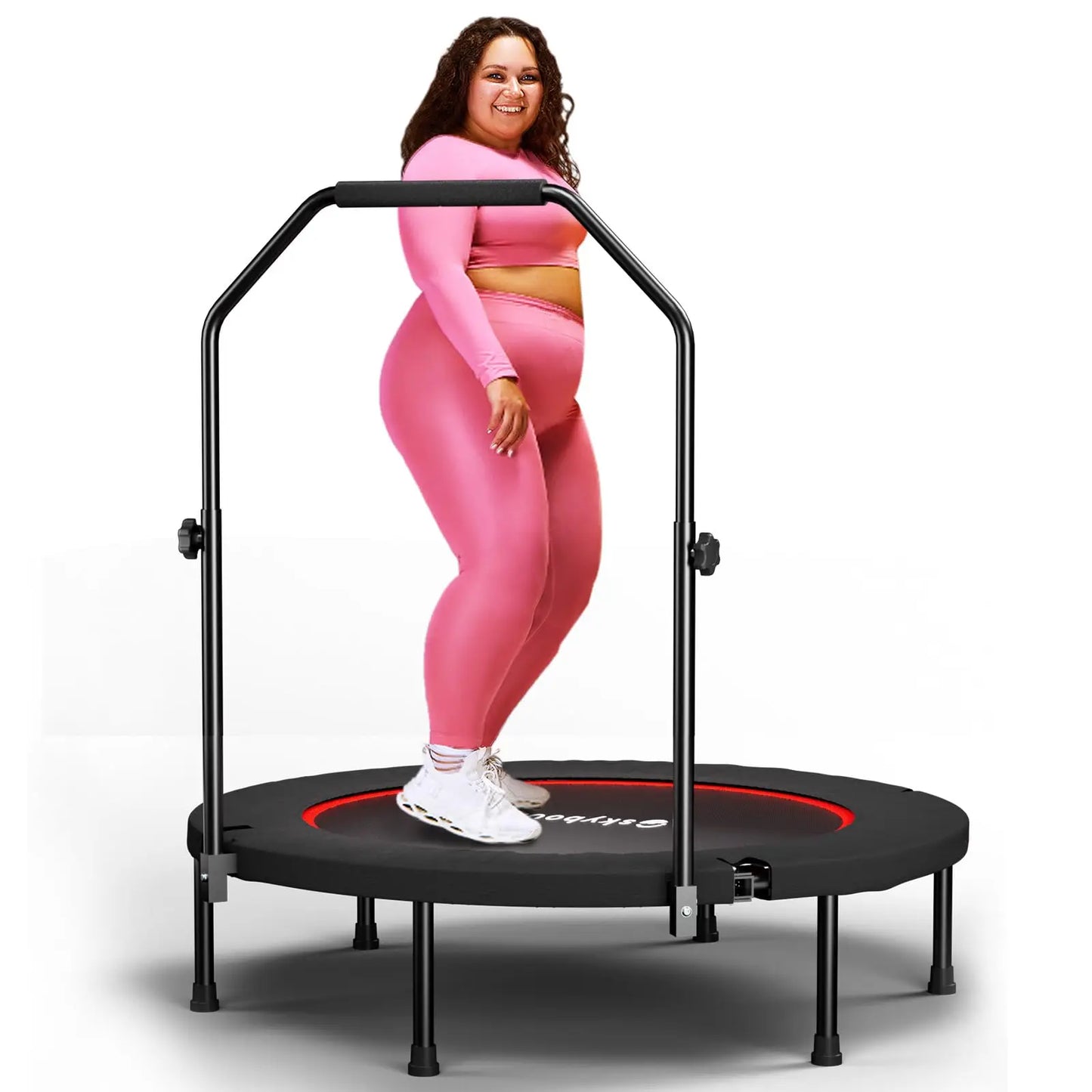 Adult Foldable Rebounder Trampoline With Adjustable Handle For Fitness Cardio