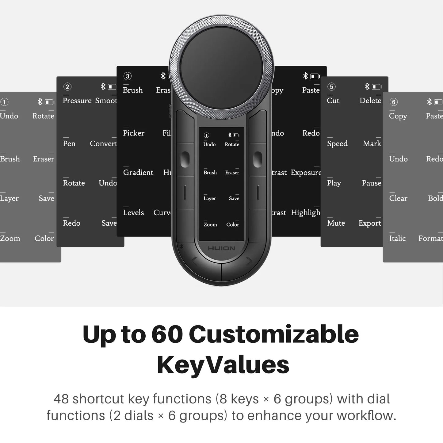 Huion Keydial Wireless Keyboard Controller Bluetooth Fits Windows Mac Android