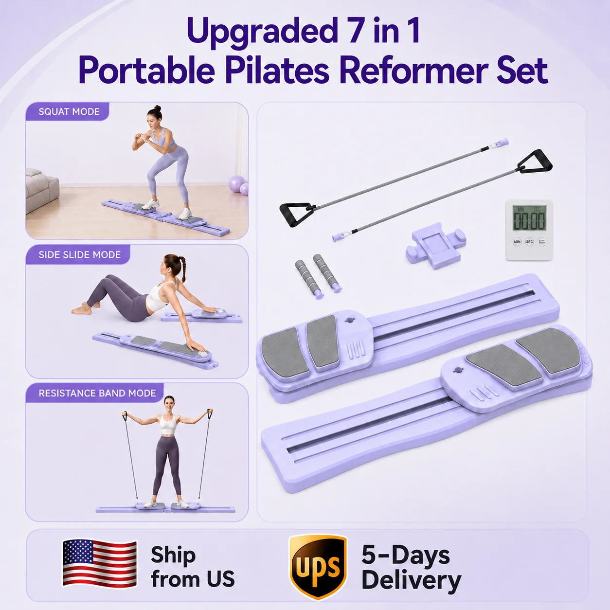 Upgraded 7 In 1 Portable Pilates Reformer Set By Wsuel