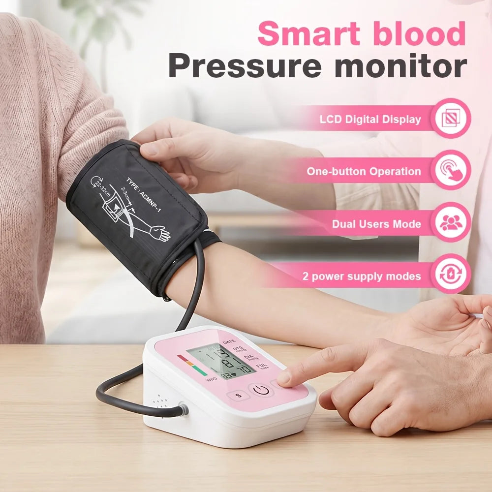 Automatic Upper Arm Blood Pressure Monitor Heart Rate LCD Display