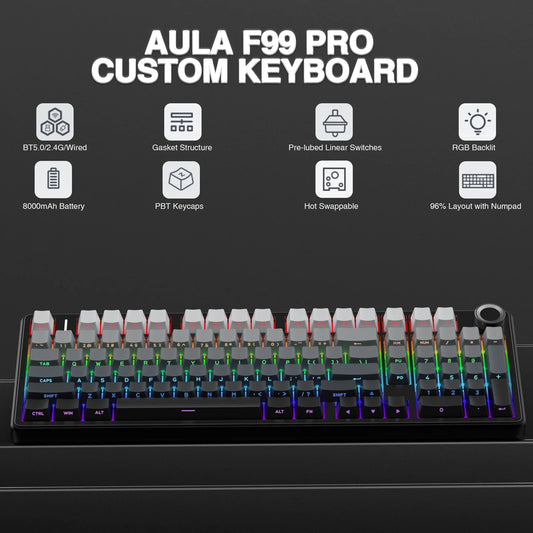 Aula F99PRO Wireless Mechanical Keyboard With Hot-Swap Gasket Structure