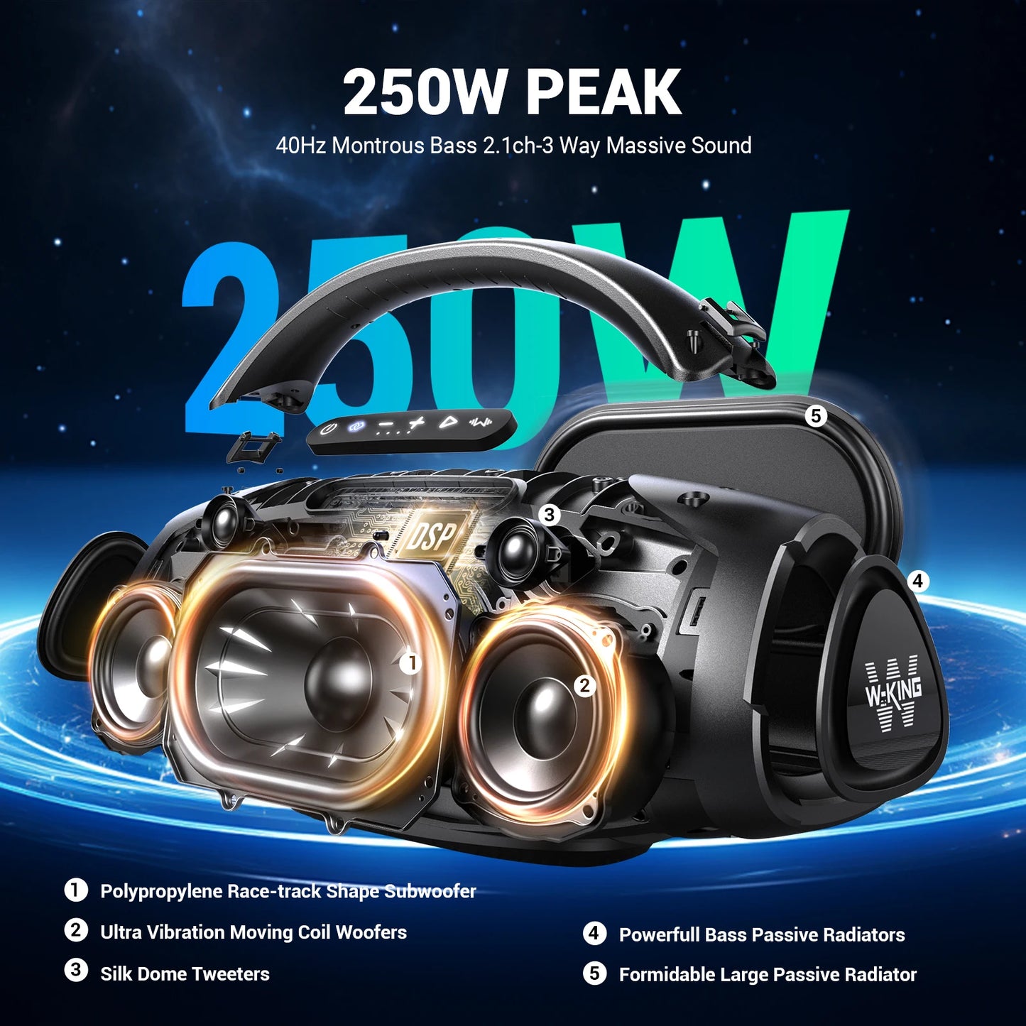 W-KING X20S 180W Rechargeable Bluetooth Speaker Waterproof Outdoor Party Bass