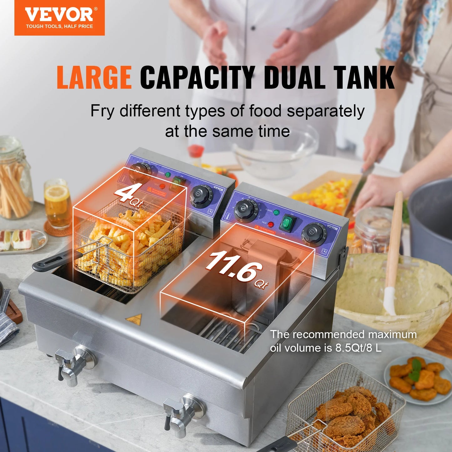 SucceBuy Electric Deep Fryer Removable Tanks Commercial Stainless Countertop