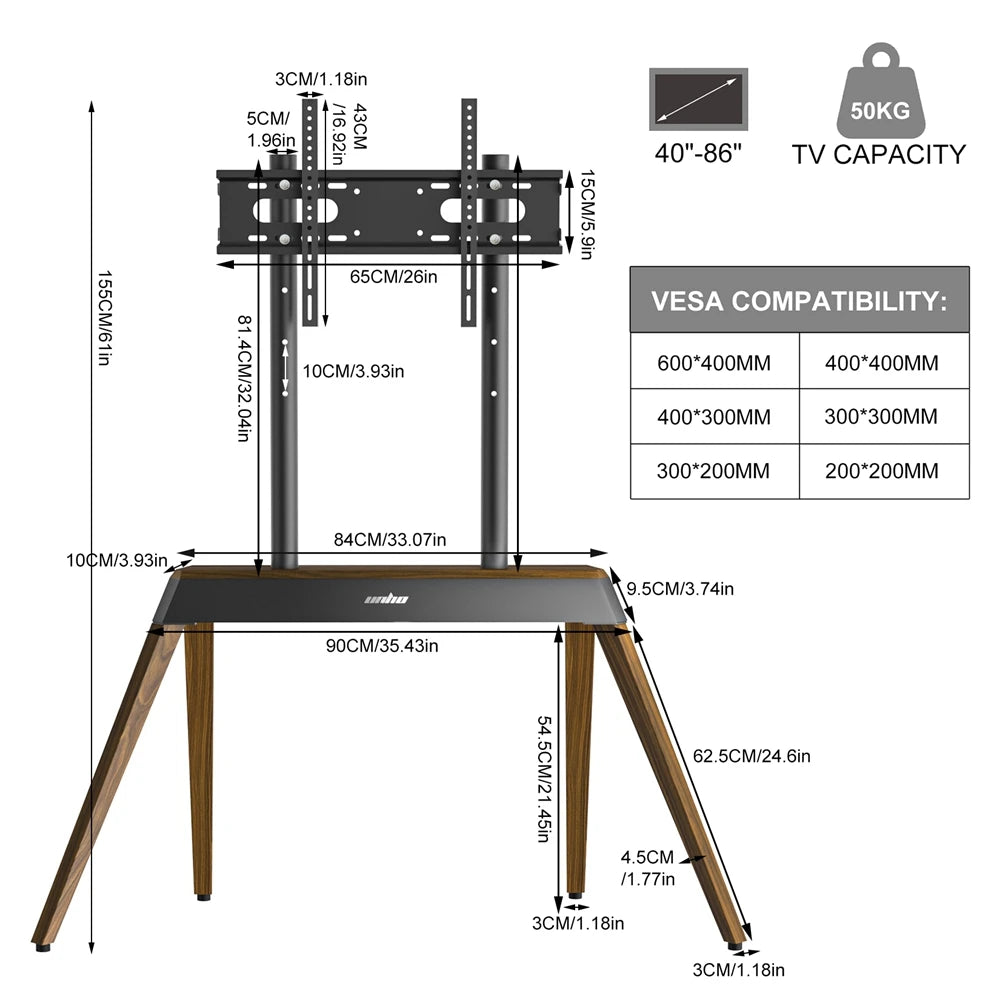 Unho Heavy Duty Height Adjustable Metal TV Floor Stand Universal