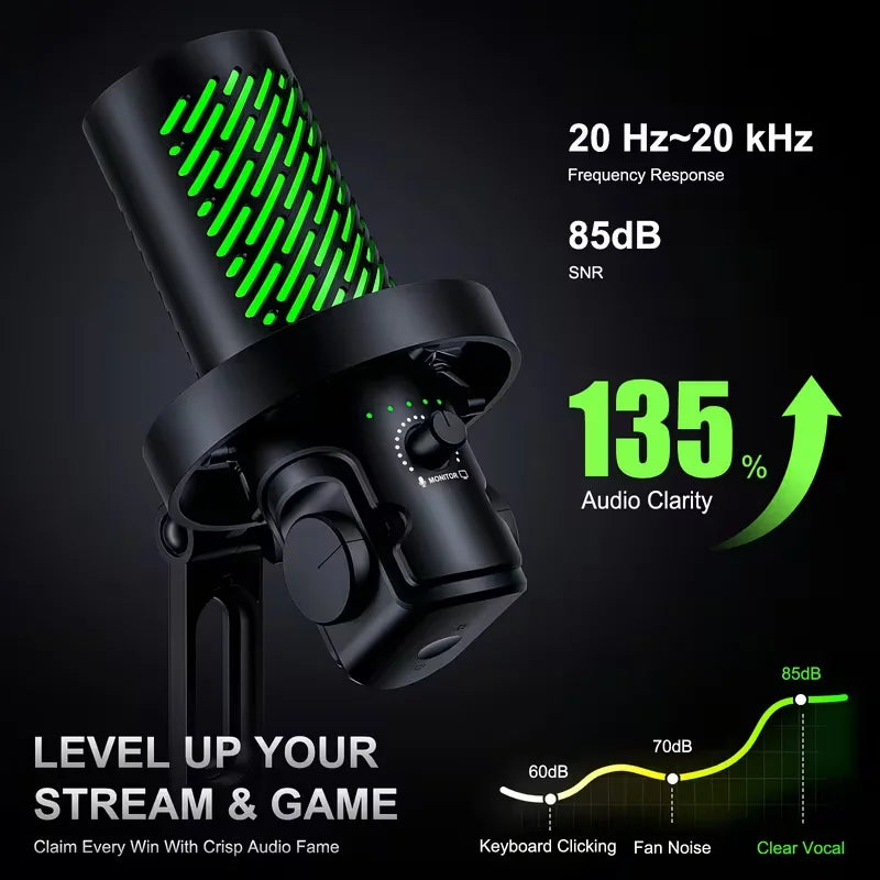 Tenlamp RGB USB Gaming Microphone Condenser Noise Cancelling For Streaming