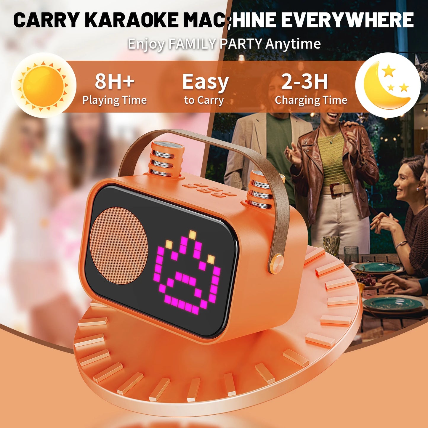 FanFun Mini Portable Bluetooth Karaoke Speaker With Two Wireless Microphones