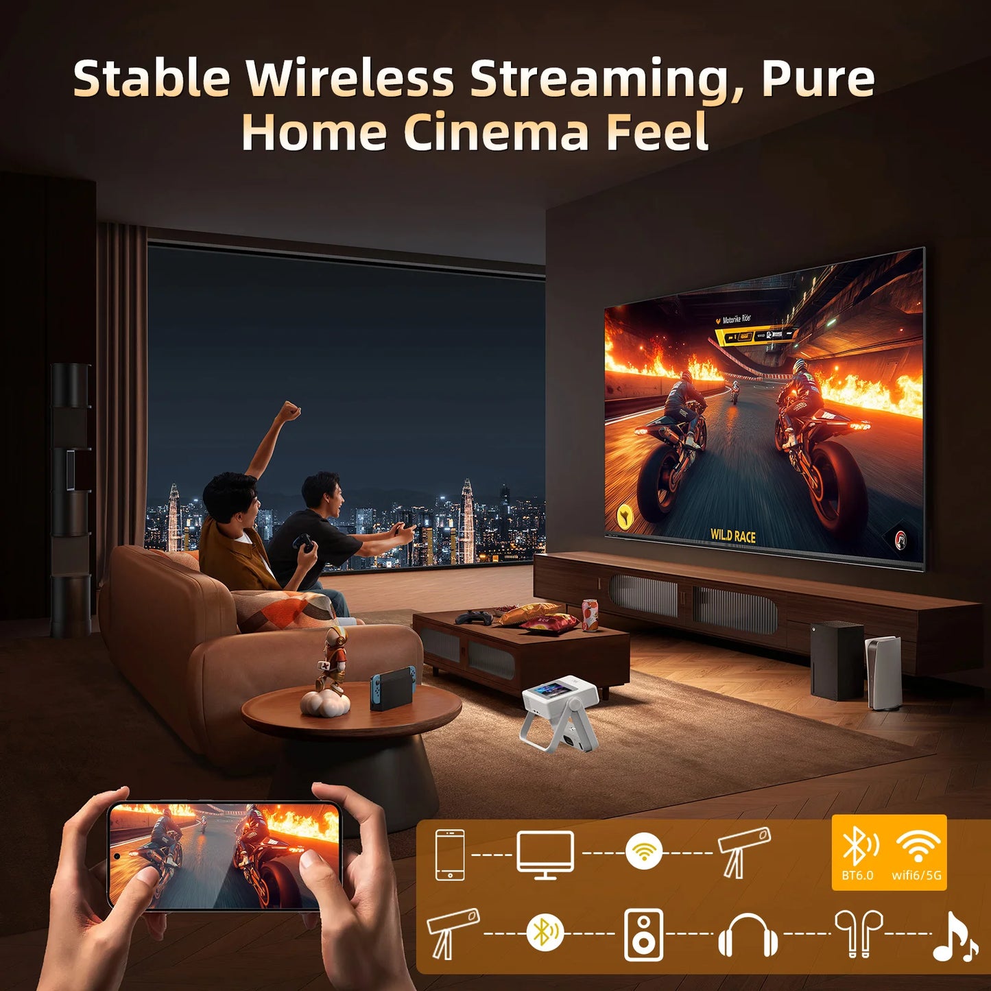 XBJ A5Pro 1080p Projector Auto Focus Wifi Bluetooth Portable Cinema