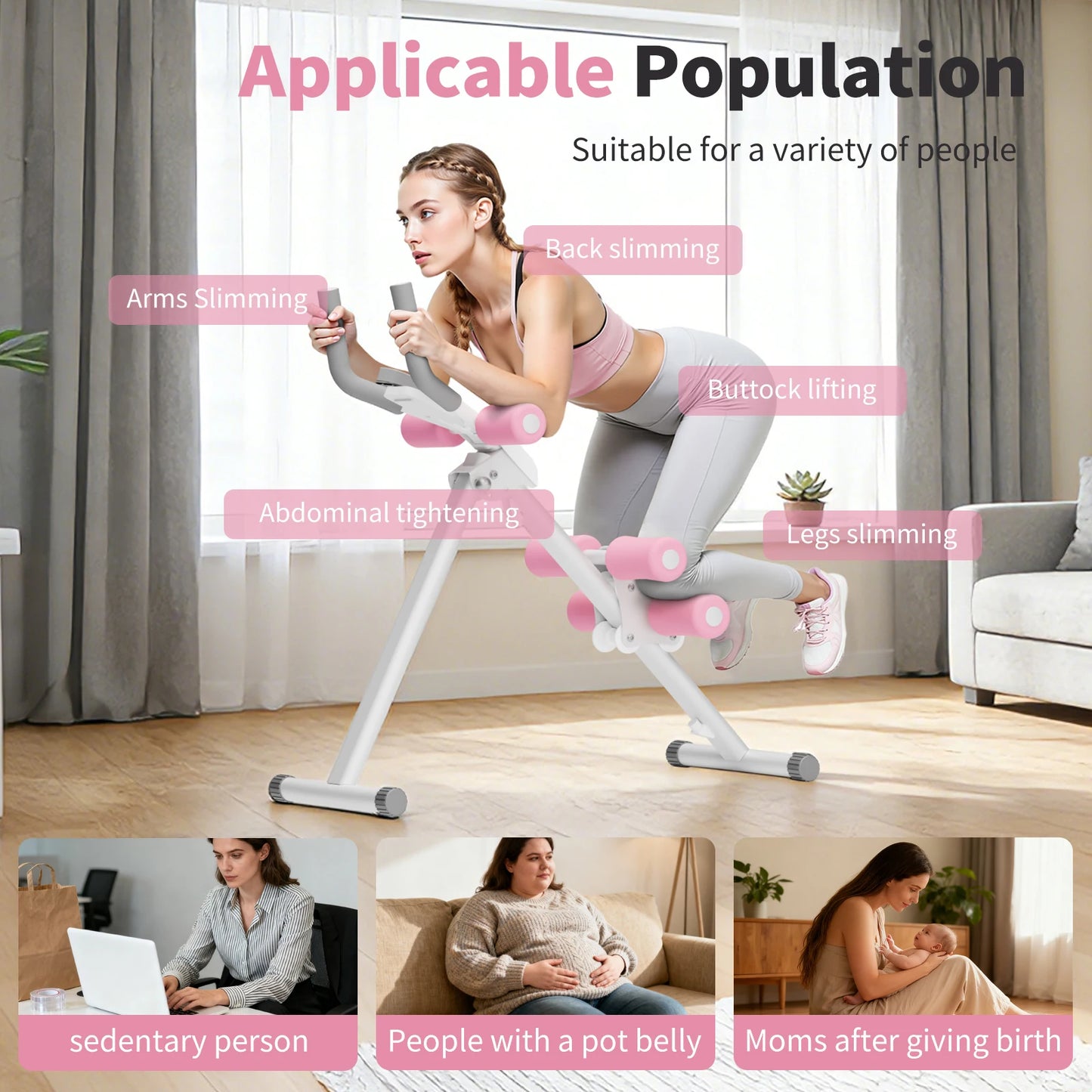Foldable Abdominal Machine Core Workout Home Gym Equipment Waist Toner