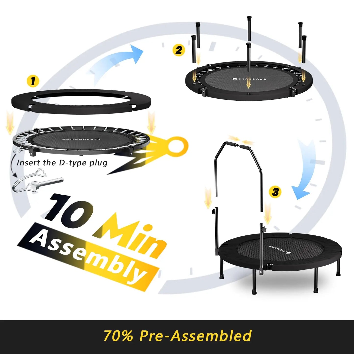 Foldable Adult Fitness Trampoline Rebounder With Adjustable Handle