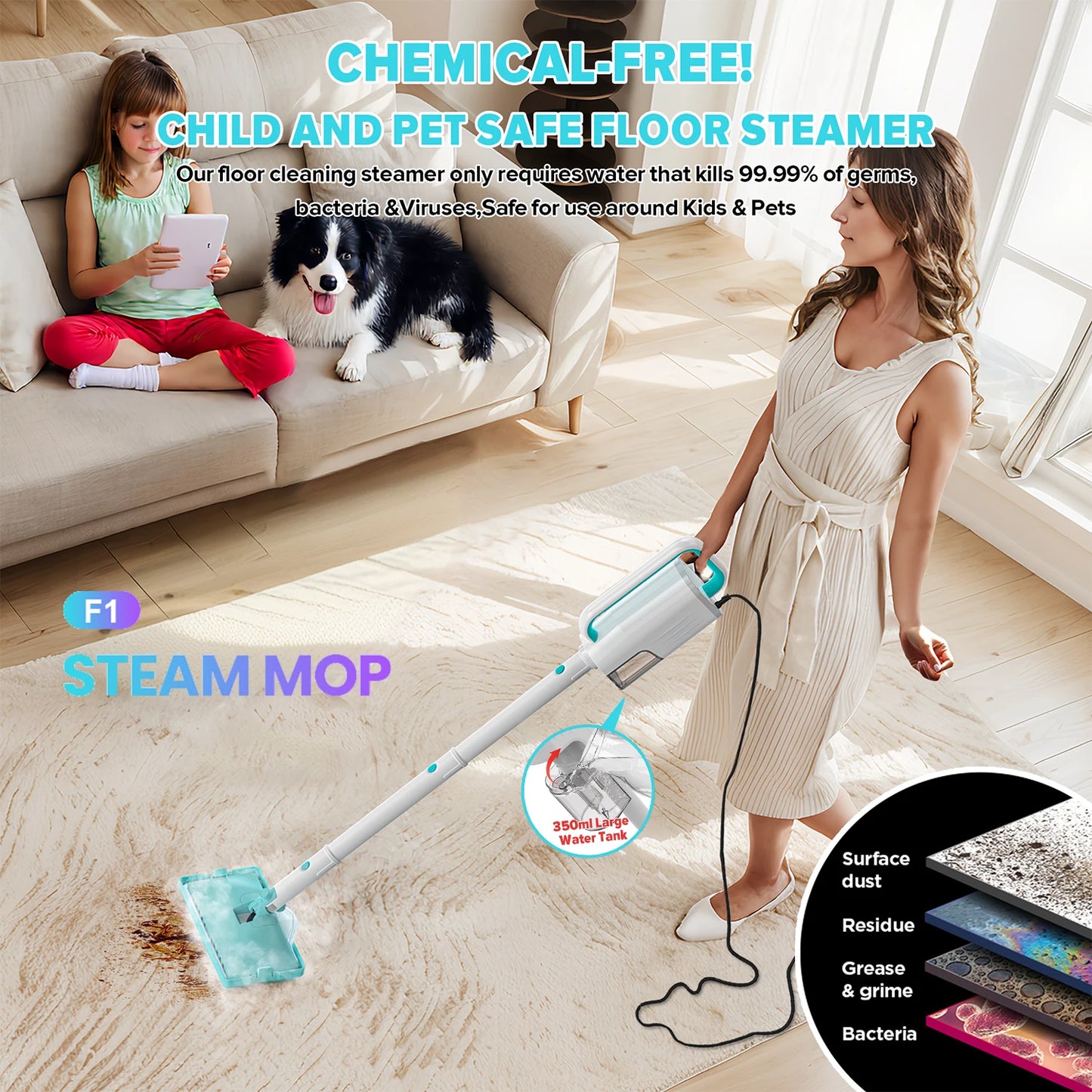 Yisora F1 Steam Mop With Rapid Heat And Detachable Handle
