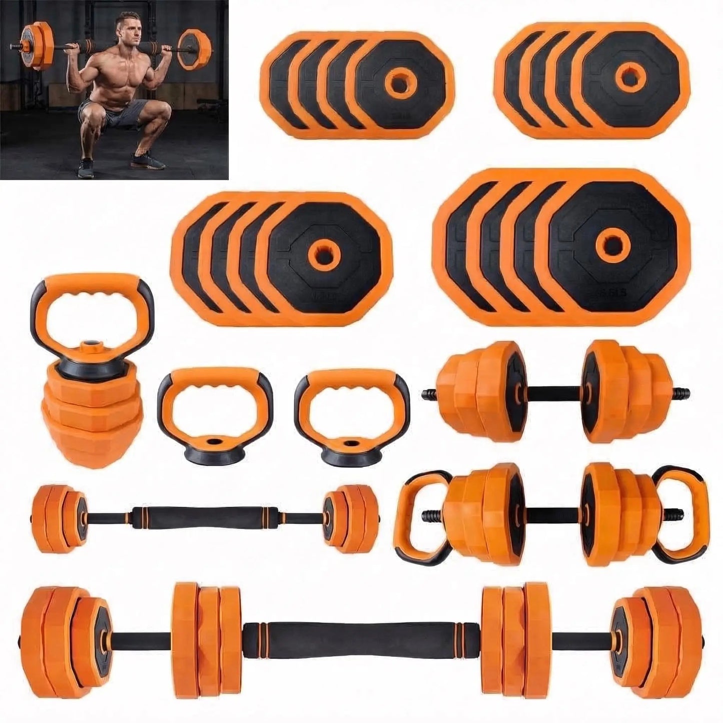 Adjustable Dumbbell Combo Converts To Barbell Kettlebell Home Gym Equipment