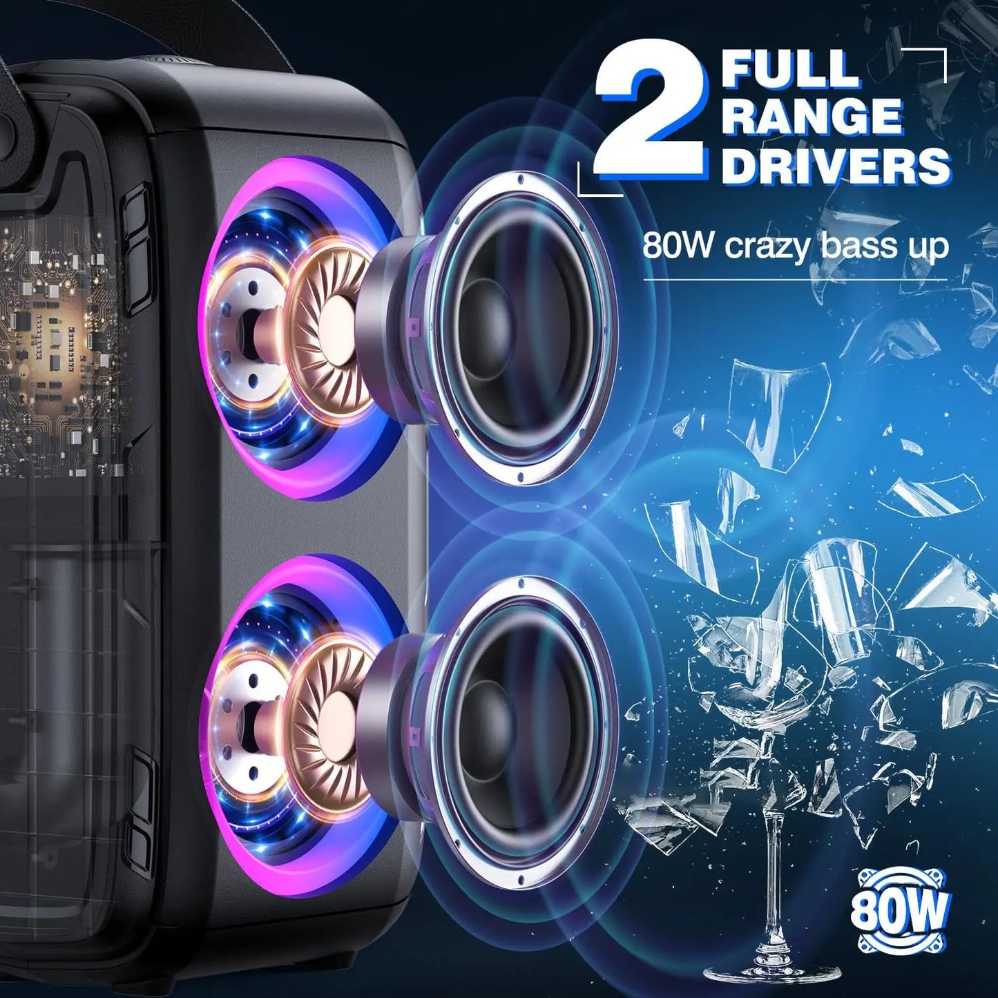 W-King 80W RMS Bluetooth Portable Party Rechargeable Speaker