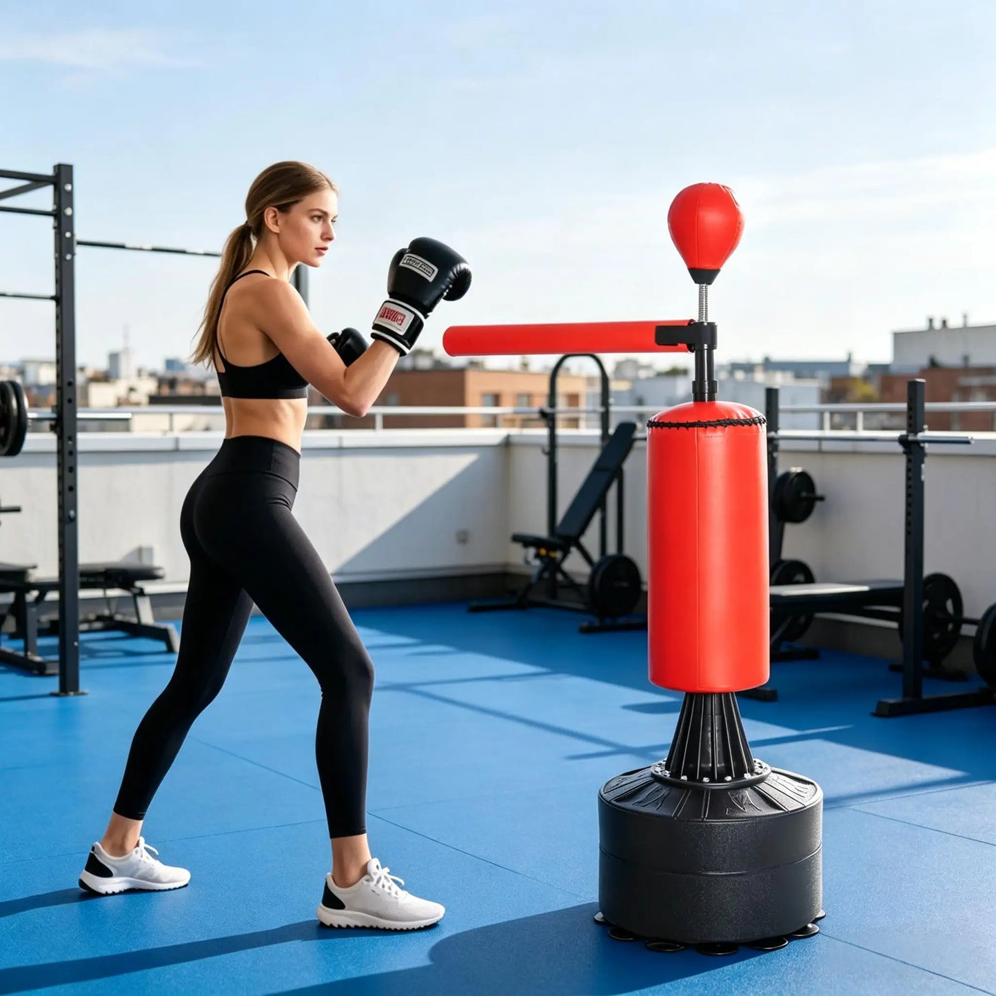 Freestanding Rotating Punching Bag With Speed Ball And Gloves
