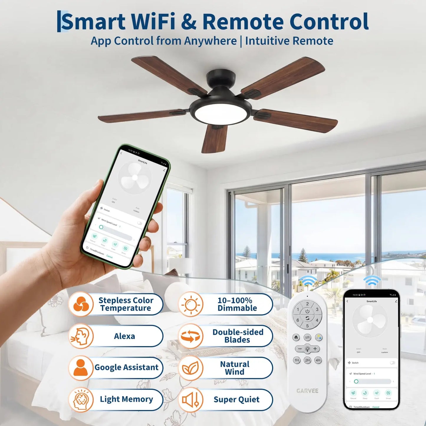 Adoolla Smart Ceiling Fan Alexa WiFi Lights Remote Quiet Motor