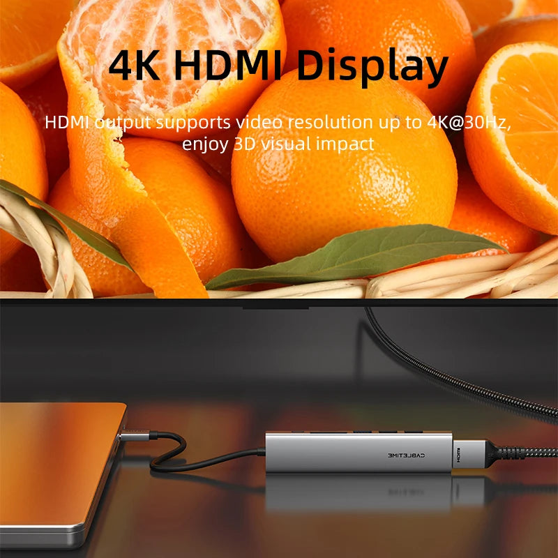 CABLETIME Multiport USB C Hub 4K HDMI 100W Power Dock