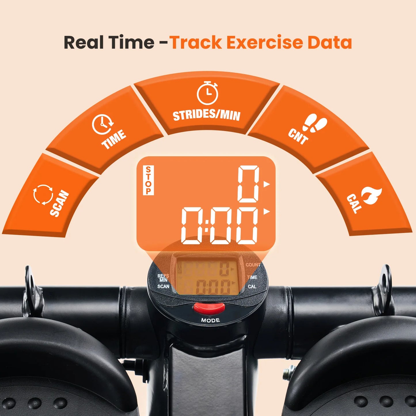 Hydraulic Mini Stepper With Resistance Bands LCD Monitor For Home