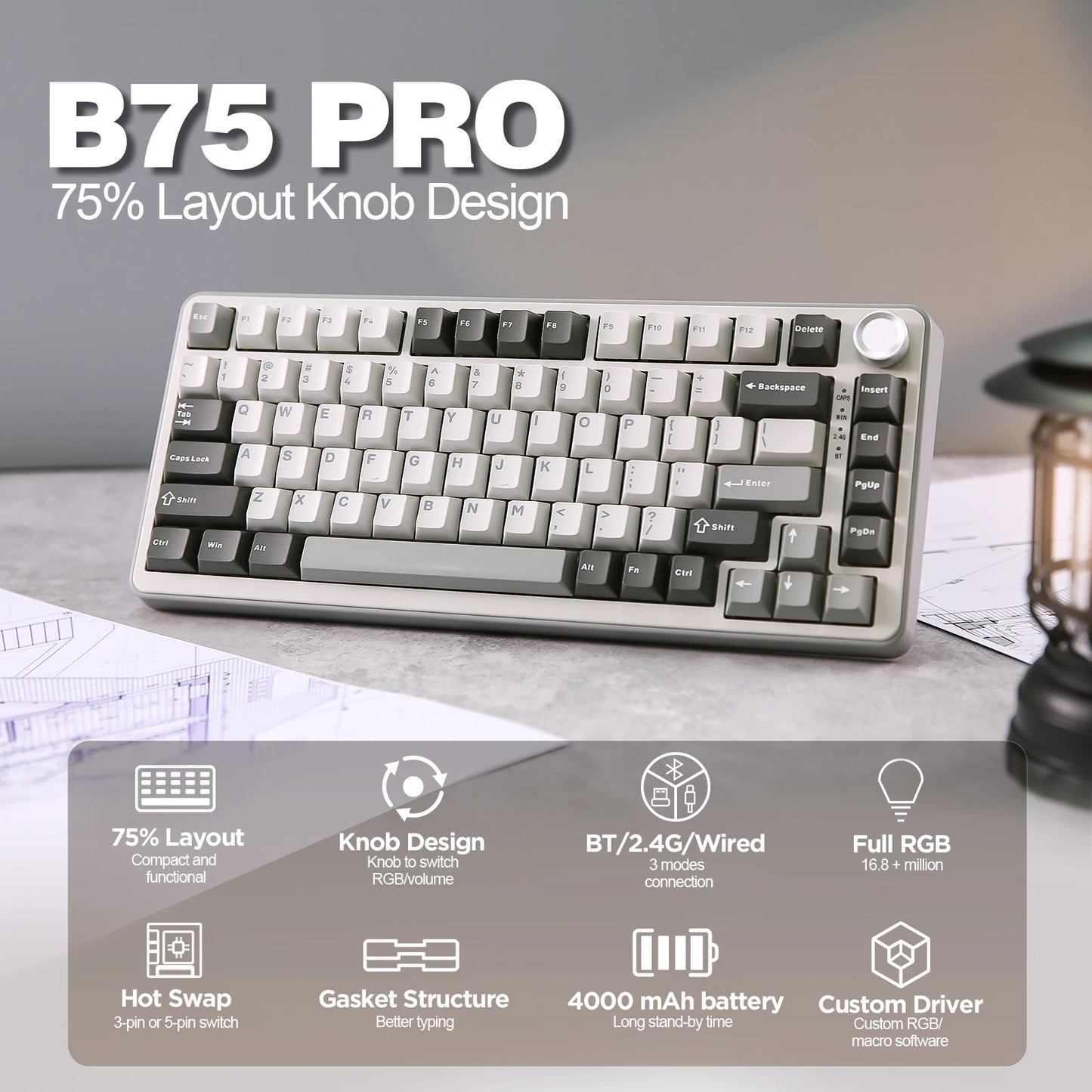 YUNZII B75 Pro Wireless Mechanical Keyboard RGB Gasket Hot Swap