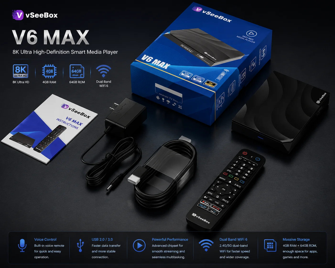 Vseebox V6 Max Android TV 6K Ultra HD Multimedia Player