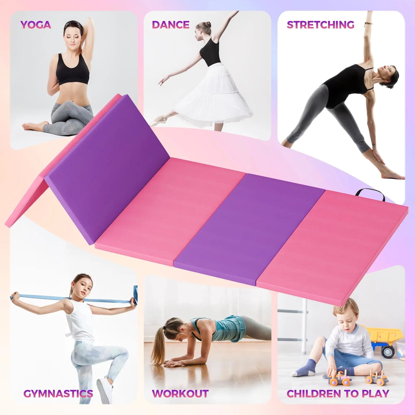 HiMISS Foldable Gymnastics Exercise Mat With Thick High Density Foam