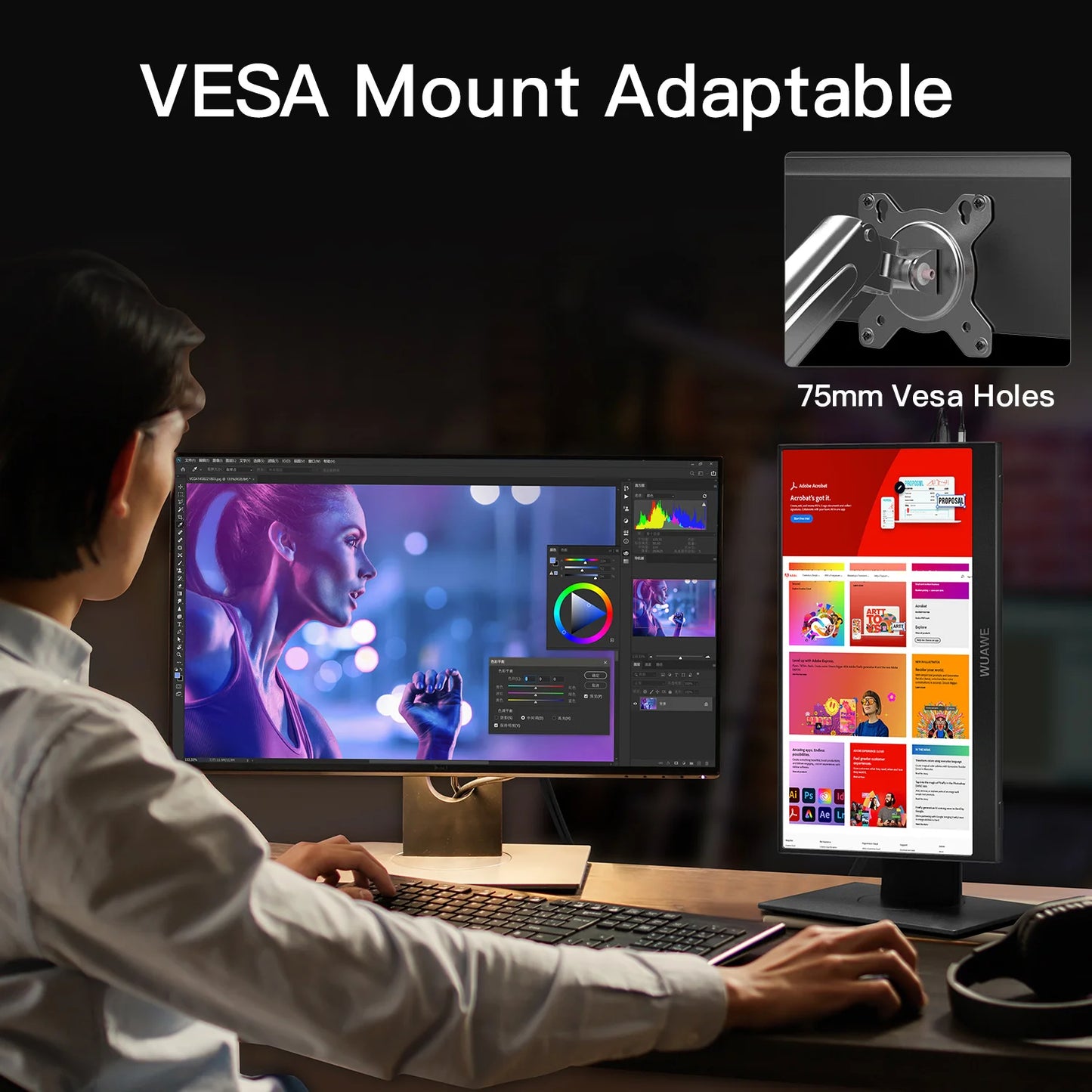 WUAWE Portable Monitor 1080P USB C HDMI External Second Screen