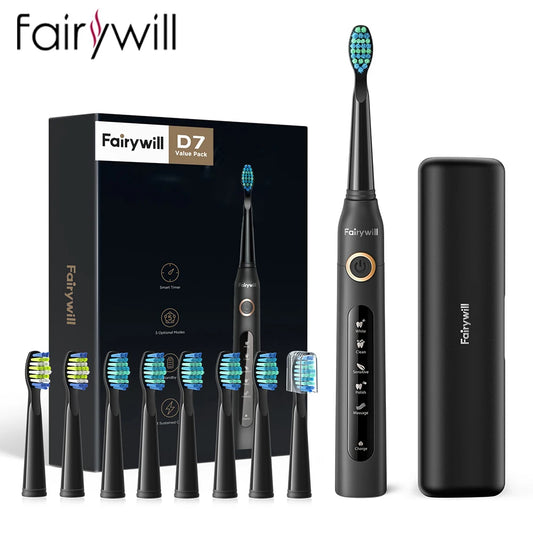 Fairywill Electric Sonic Toothbrush Rechargeable Waterproof Replacement Heads