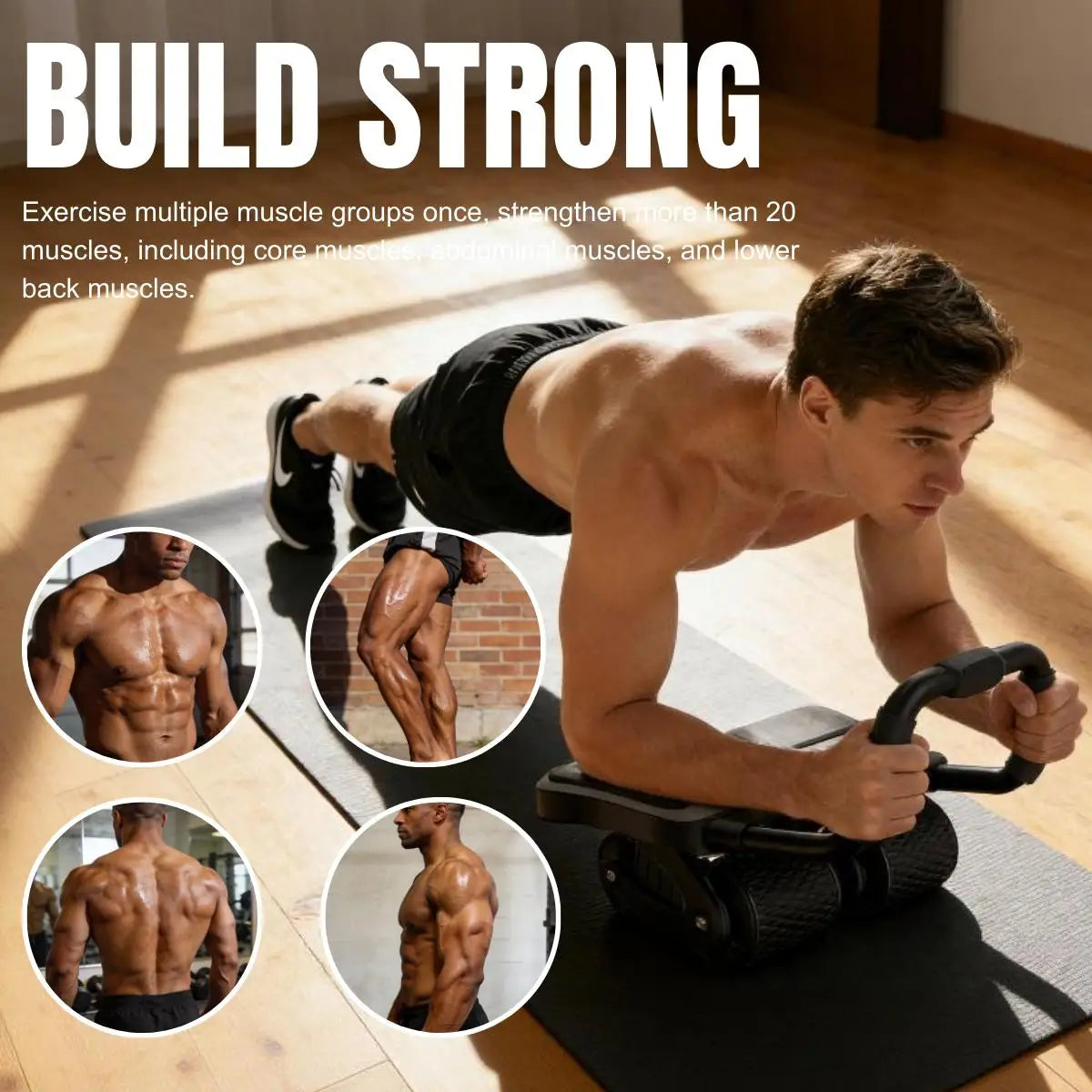 Automatic Rebound Four Wheel Ab Roller And Knee Mat