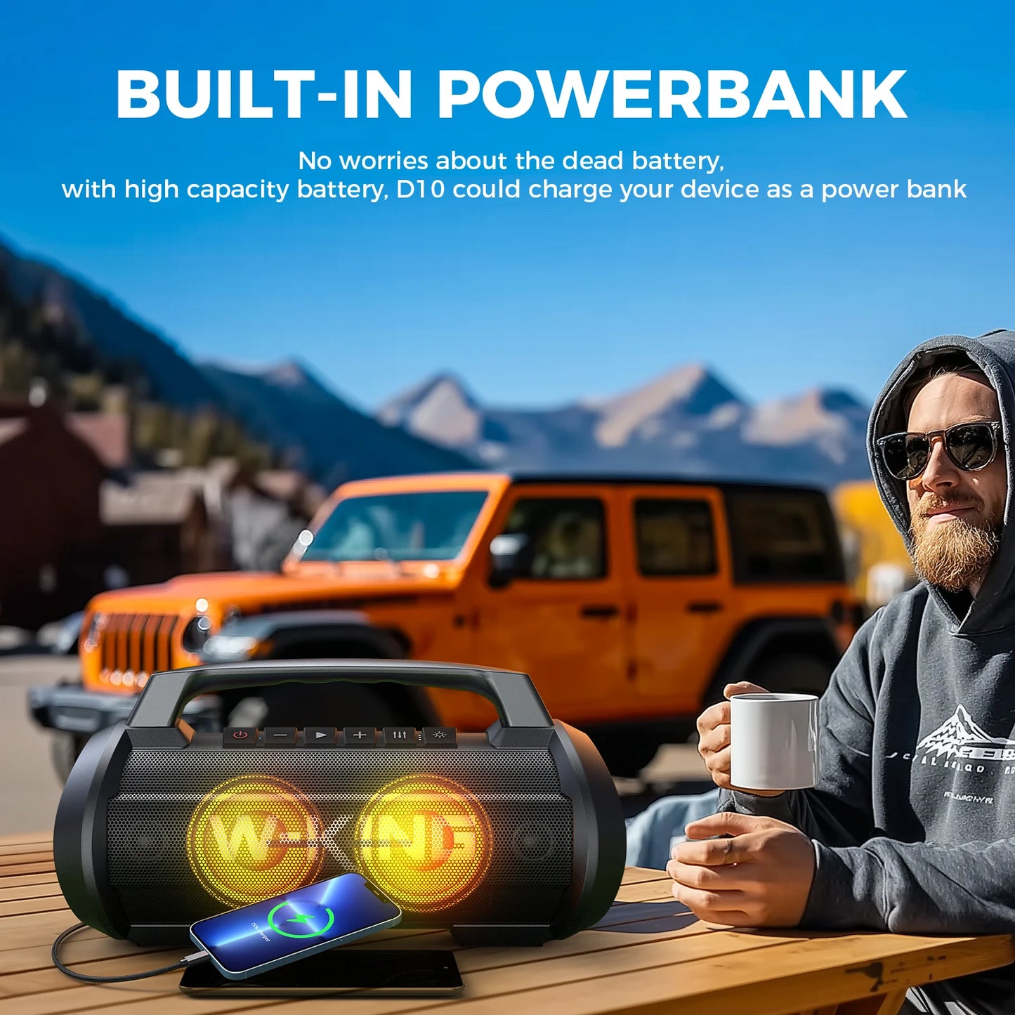 W-King 70W Portable Bluetooth Speaker IPX6 Waterproof Subwoofer Bass Boost