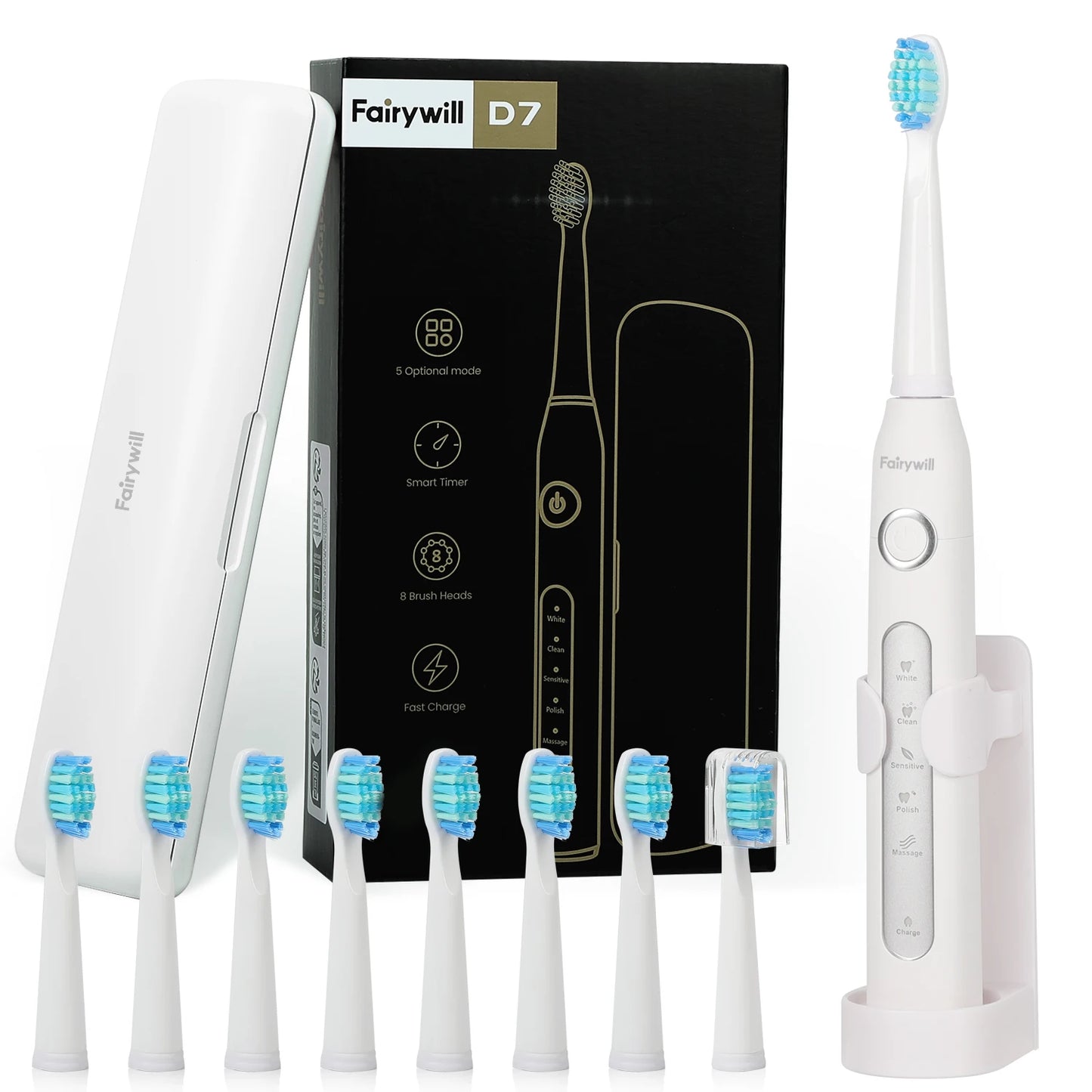 Fairywill Electric Sonic Toothbrush Rechargeable Waterproof Replacement Heads